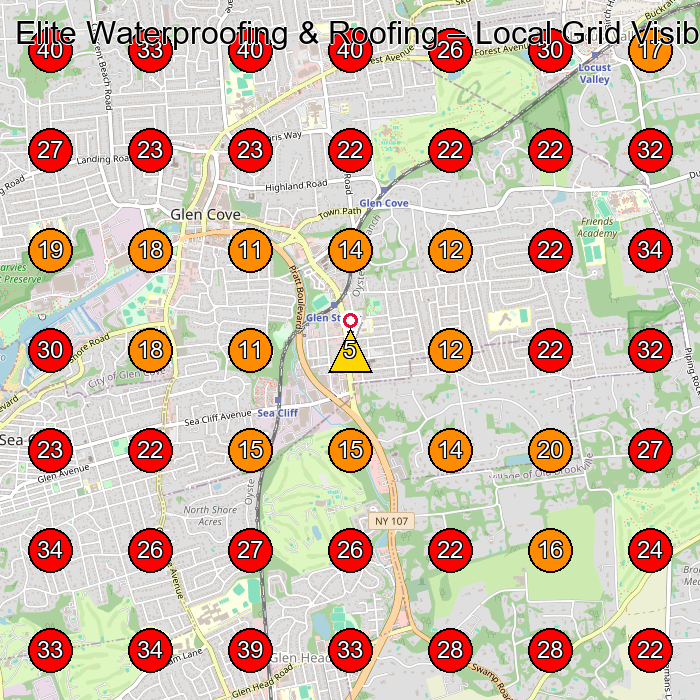 Elite Waterproofing & Roofing GeoGrid visibility map for Roofing Contractor in Glen Cove